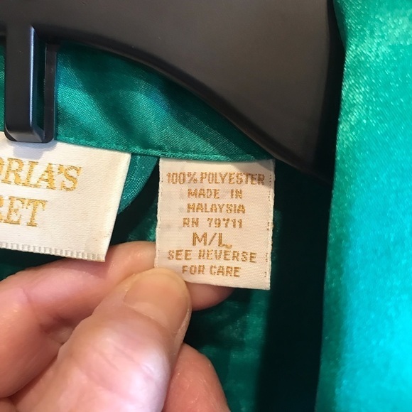 Vintage Victorias Secret Gold Label Paisley Green Satin Robe M/L - Picture 7 of 14